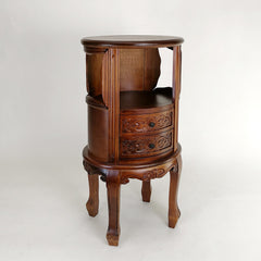 Oval End Table, Solid Wood with Drawers, Brown