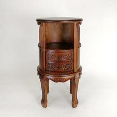 Oval End Table, Solid Wood with Drawers, Brown