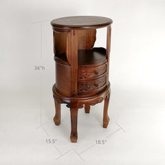Oval End Table, Solid Wood with Drawers, Brown