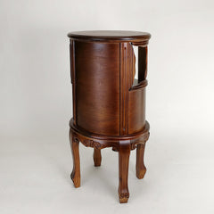 Oval End Table, Solid Wood with Drawers, Brown