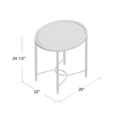Oval Glass Top Table, Clear Glass with Steel Trestle Base