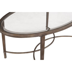 Oval Glass Top Table, Clear Glass with Steel Trestle Base