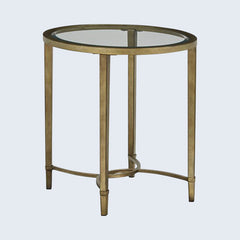 Oval Glass Top Table, Clear Glass with Steel Trestle Base