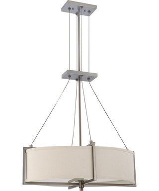 Oval Hanging Light Fixture, 4 LED Lights, Bronze Metal with Fabric Shade