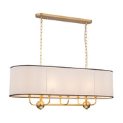 Oval Linear Chandelier, 8-Light Dimmable, White Linen Shade in Brass