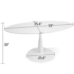 Oval Pedestal Dining Table, Engineered Wood, 59 Inch, White