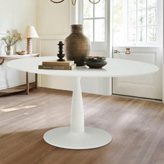 Oval Pedestal Dining Table, Engineered Wood, 59 Inch, White