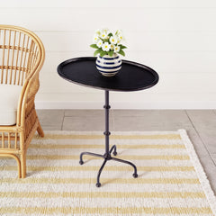 Oval Side Table in Powder Coated Aluminum with Pedestal Base