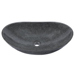 Oval Stone Vessel Bathroom Sink, Sesame Gray Granite, Polished