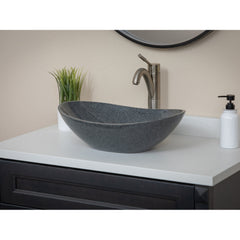 Oval Stone Vessel Bathroom Sink, Sesame Gray Granite, Polished