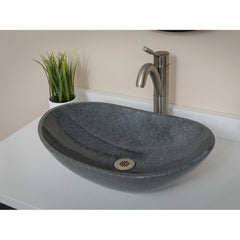 Oval Stone Vessel Bathroom Sink, Sesame Gray Granite, Polished
