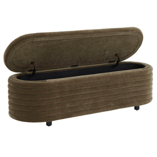 Oval Storage Bench with Flip-Top Seat in Dark Olive Green Velvet