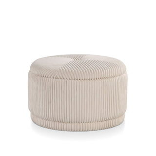 Oval Storage Ottoman in Beige Pink Corduroy