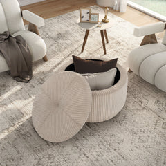 Oval Storage Ottoman in Beige Pink Corduroy