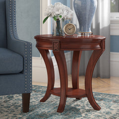 Oval Table with Lower Shelf and Casters in Cherry Finish