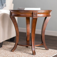 Oval Table with Lower Shelf and Casters in Cherry Finish