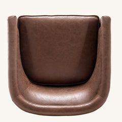 Walnut faux leather barrel chair, overhead view
