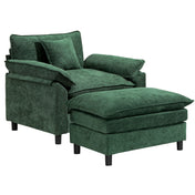Oversized Accent Armchair in Green Chenille with Ottoman