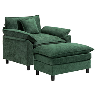 Oversized Accent Armchair in Green Chenille with Ottoman