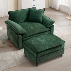 Oversized Accent Armchair in Green Chenille with Ottoman