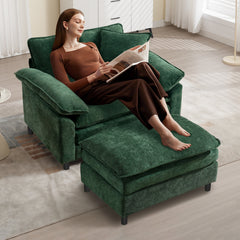 Oversized Accent Armchair in Green Chenille with Ottoman