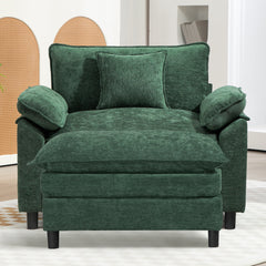Oversized Accent Armchair in Green Chenille with Ottoman