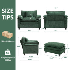 Oversized Accent Armchair in Green Chenille with Ottoman