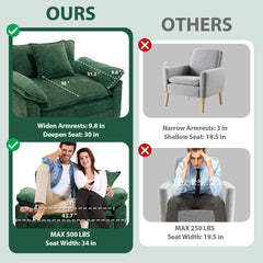 Oversized Accent Armchair in Green Chenille with Ottoman