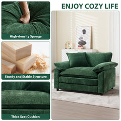 Oversized Accent Armchair in Green Chenille with Ottoman