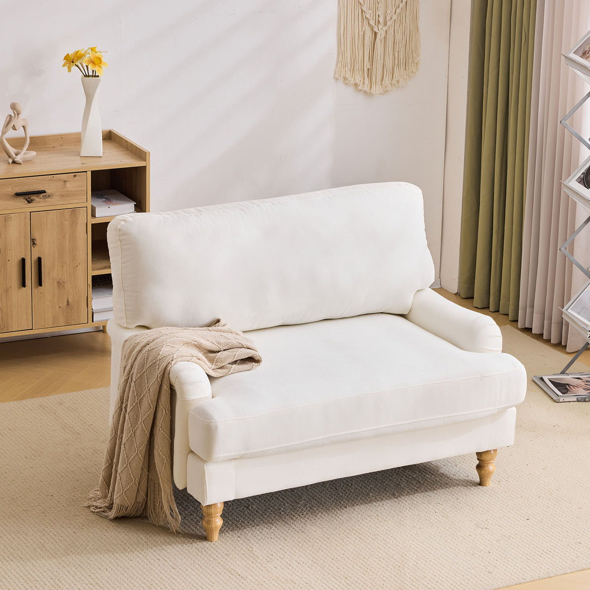 Oversized Accent Chair in Beige with Wood Legs