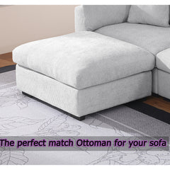 Oversized Ottoman, 37.5 in Wide, Light Gray Chenille with Black Legs