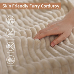 Oversized Round Chaise Lounge Chair in Beige Corduroy with Square Arms