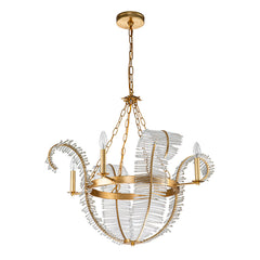 Palm Leaf Empire Chandelier, 4 Lights, Gold Metal Frame