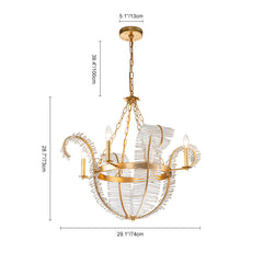 Palm Leaf Empire Chandelier, 4 Lights, Gold Metal Frame