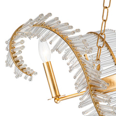 Palm Leaf Empire Chandelier, 4 Lights, Gold Metal Frame