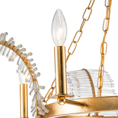 Palm Leaf Empire Chandelier, 4 Lights, Gold Metal Frame