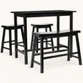 Front | Dark Espresso set centered on paper: rectangular table, both backless stools and the bench