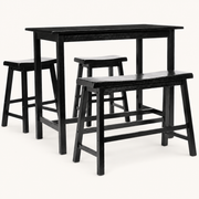 Front | Dark Espresso set centered on paper: rectangular table, both backless stools and the bench