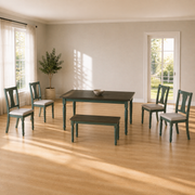 In scale | the 6-piece dining set beside a full-height doorway showing true size