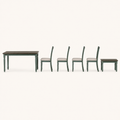 Side | true profile of the table's turned legs, one chair and the bench