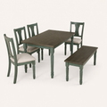 Angle | the dining set at a true three-quarter so the turned legs and splat backs read