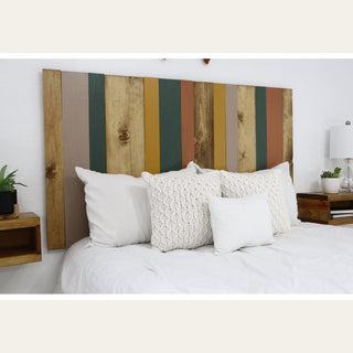California King Panel Headboard in Solid Pine Wood with Striped Pattern