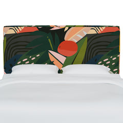 Panel Headboard, King, Beige and White Cotton Upholstery