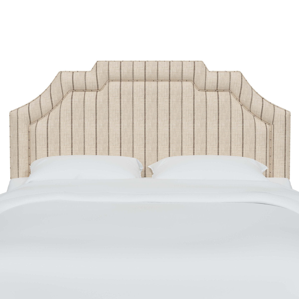 Panel Headboard, Queen, Charcoal Stripe Polyester Upholstery
