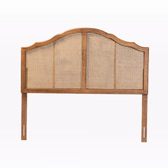 Panel Headboard, Queen, Woven Rattan with Arched Wood Frame, Brown