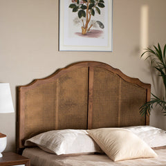 Panel Headboard, Queen, Woven Rattan with Arched Wood Frame, Brown
