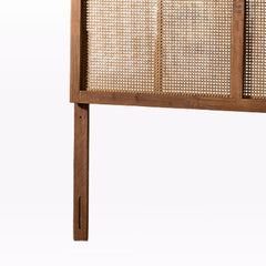 Panel Headboard, Queen, Woven Rattan with Arched Wood Frame, Brown