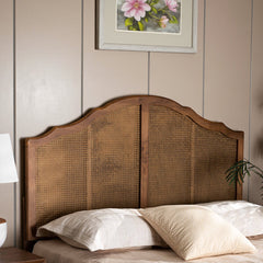 Panel Headboard, Queen, Woven Rattan with Arched Wood Frame, Brown