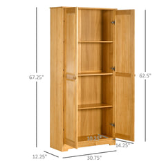 Pantry Storage Cabinet, 67 in, Brown Pine with Doors