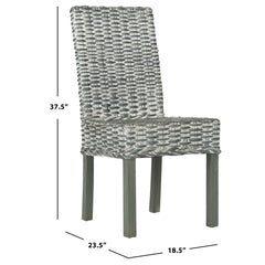 Parsons Chairs, Set of 2, Rattan Frame, Solid Wood Legs, Gray Whitewash